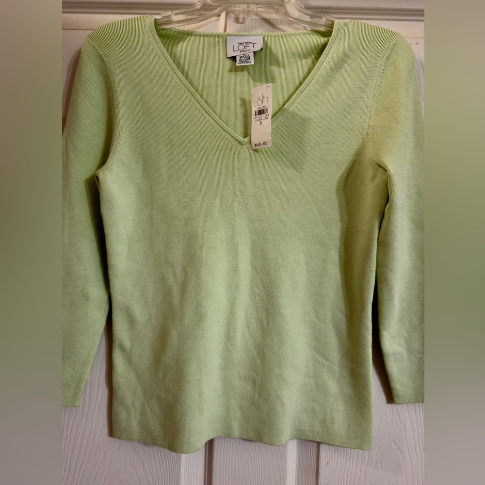 LOFT Women's Silk Blend Cottagecore Grandma Mint V-Neck Sweater Size Small